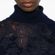 Ermanno Scervino Lace Detail Wool Sweater Blue
