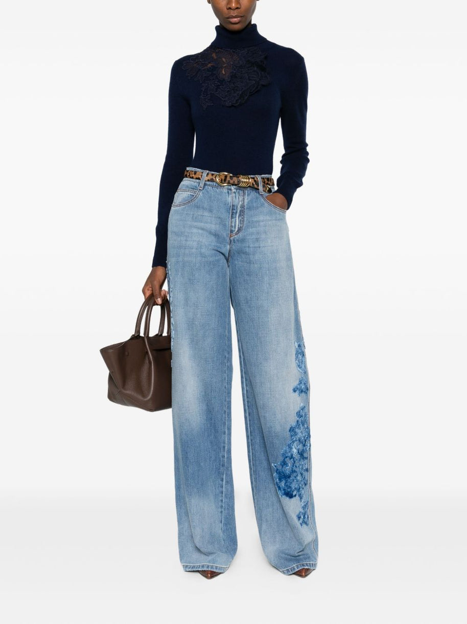 Ermanno Scervino Lace Detail Wool Sweater Blue