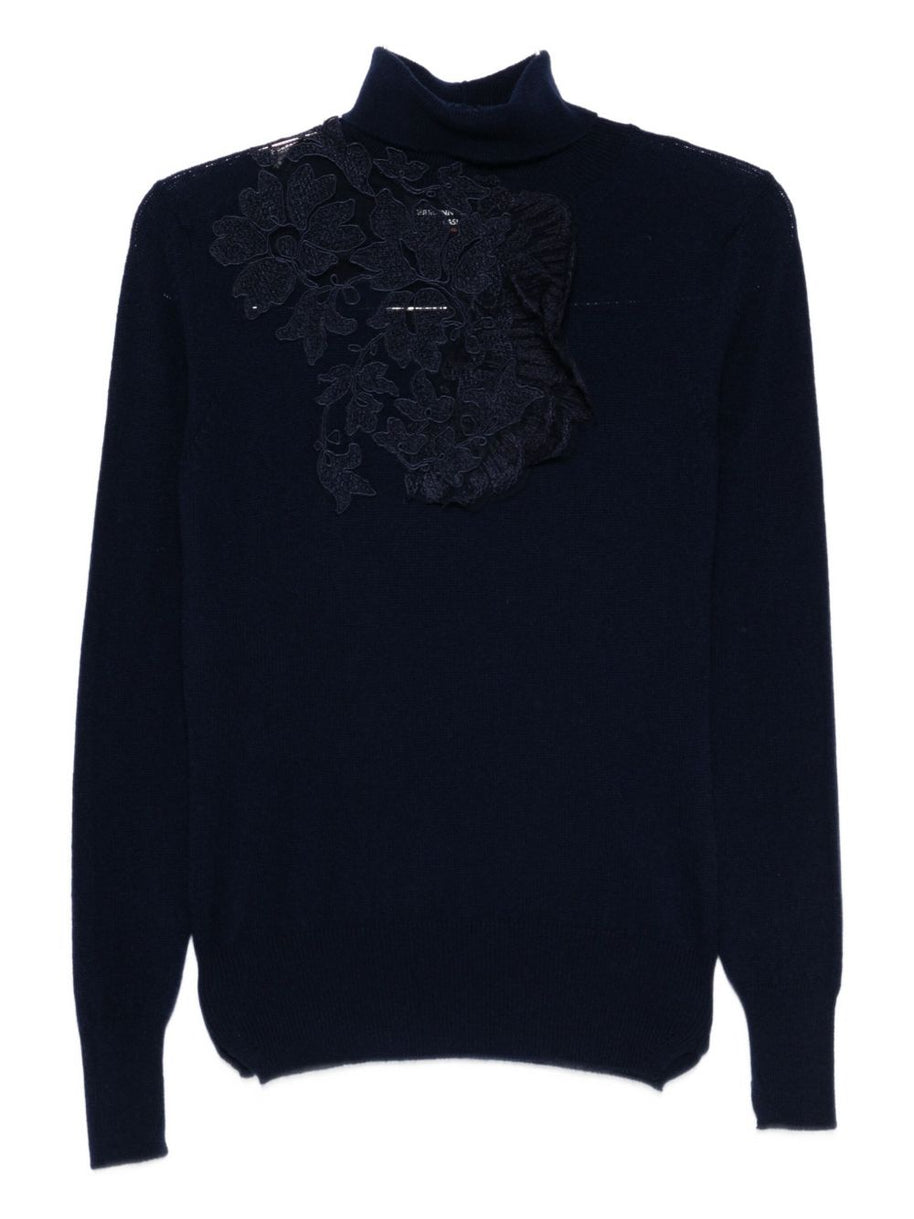 Ermanno Scervino Lace Detail Wool Sweater Blue