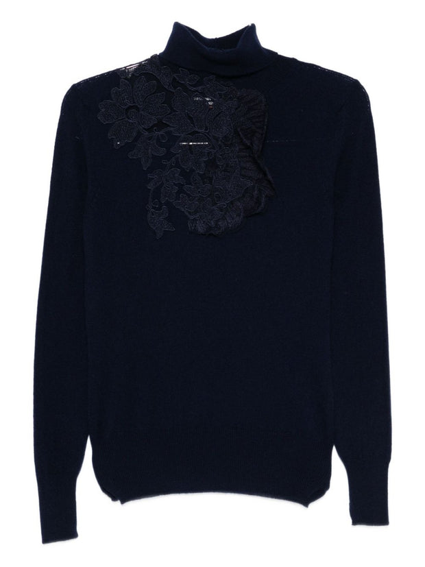 Ermanno Scervino Lace Detail Wool Sweater Blue