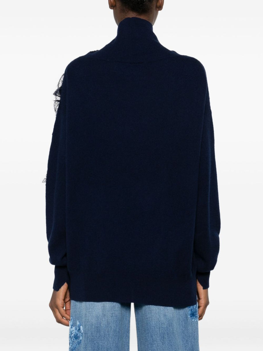 Ermanno Scervino Lace Detail Wool Sweater Blue