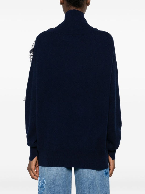 Ermanno Scervino Lace Detail Wool Sweater Blue