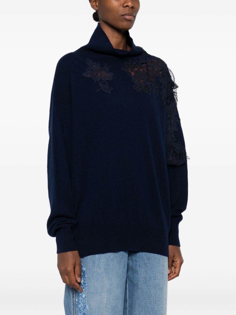 Ermanno Scervino Lace Detail Wool Sweater Blue