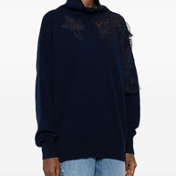 Ermanno Scervino Lace Detail Wool Sweater Blue