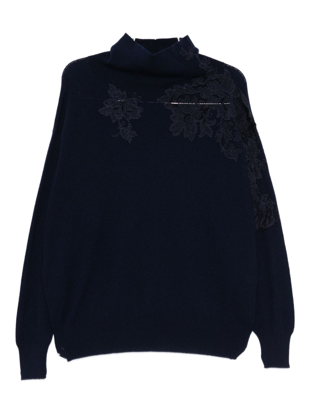 Ermanno Scervino Lace Detail Wool Sweater Blue