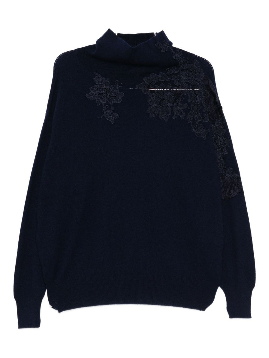 Ermanno Scervino Lace Detail Wool Sweater Blue