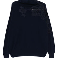 Ermanno Scervino Lace Detail Wool Sweater Blue