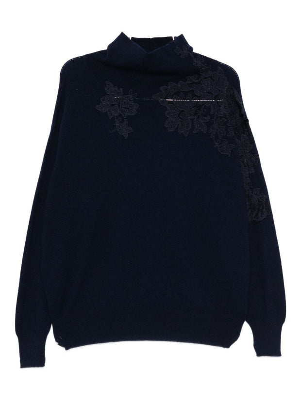 Ermanno Scervino Lace Detail Wool Sweater Blue