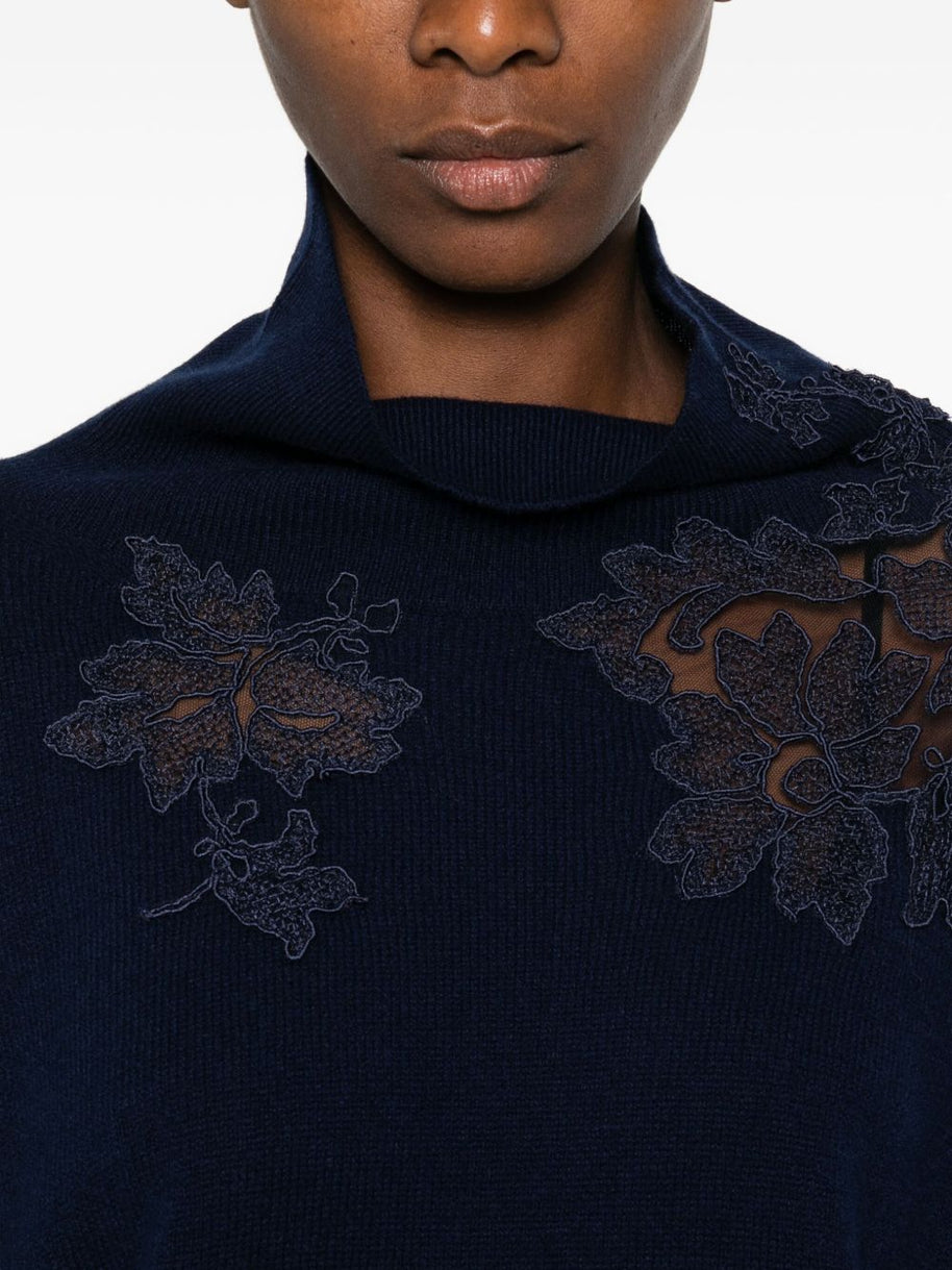 Ermanno Scervino Lace Detail Wool Sweater Blue
