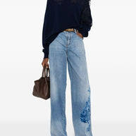 Ermanno Scervino Lace Detail Wool Sweater Blue