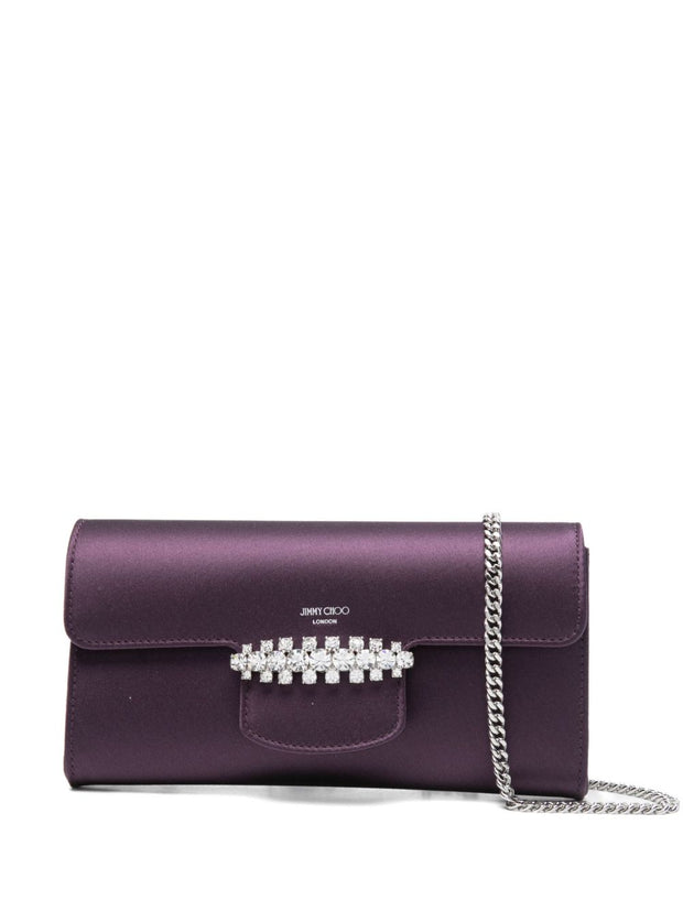 Jimmy Choo Bing Satin Wallet On Chain Bordeaux