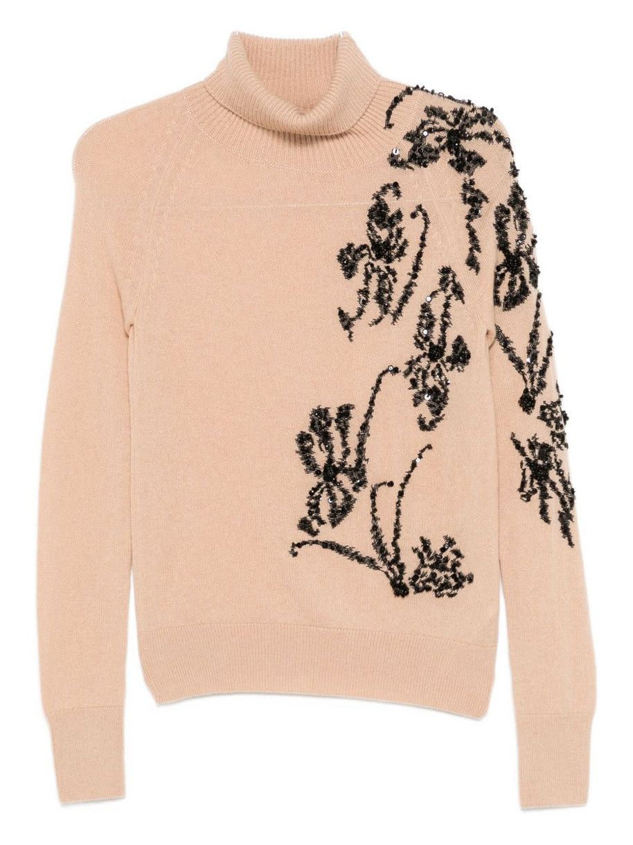 Ermanno Scervino Beaded Wool Sweater Beige