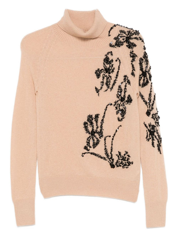 Ermanno Scervino Beaded Wool Sweater Beige