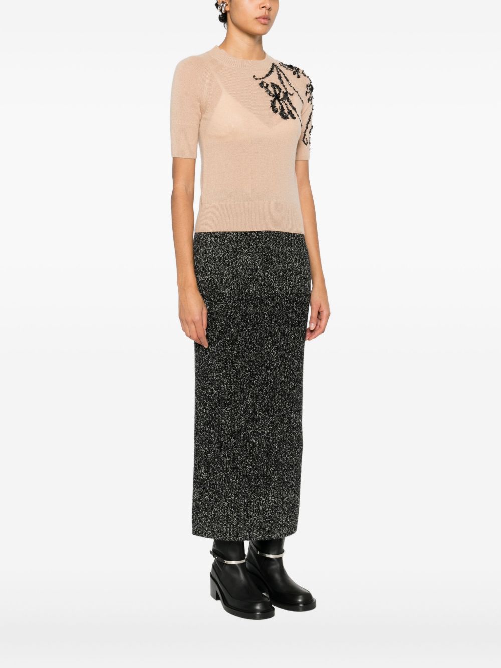 Ermanno Scervino Beaded Wool Sweater Beige