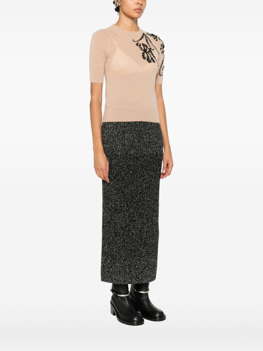 Ermanno Scervino Beaded Wool Sweater Beige