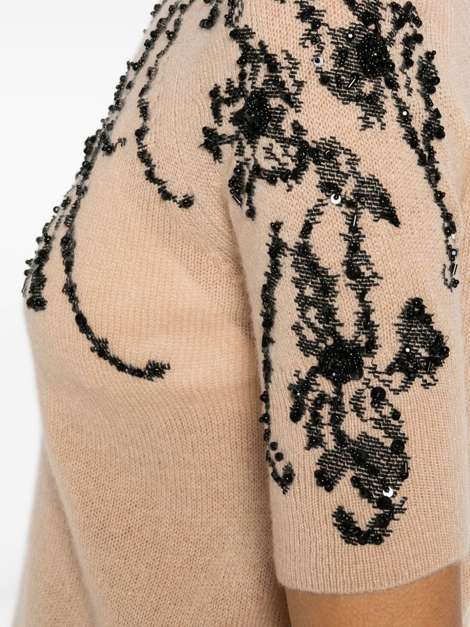 Ermanno Scervino Beaded Wool Sweater Beige