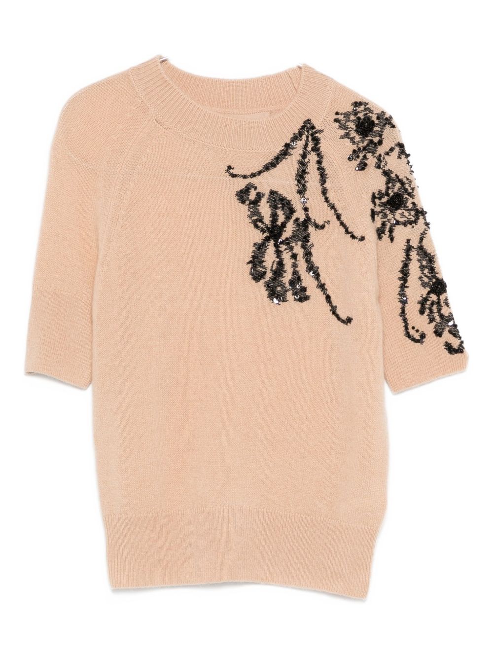 Ermanno Scervino Beaded Wool Sweater Beige
