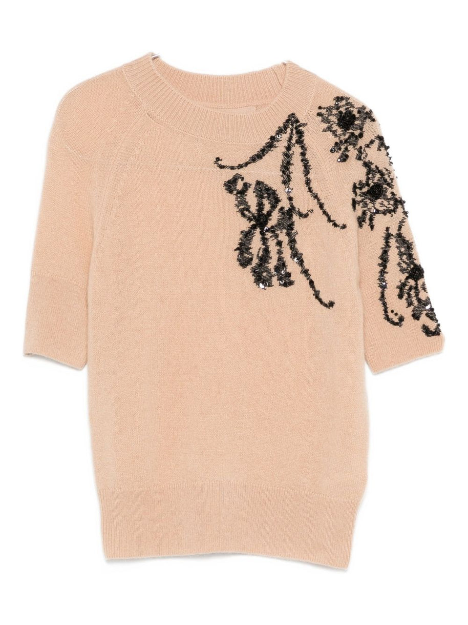 Ermanno Scervino Beaded Wool Sweater Beige