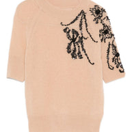 Ermanno Scervino Beaded Wool Sweater Beige