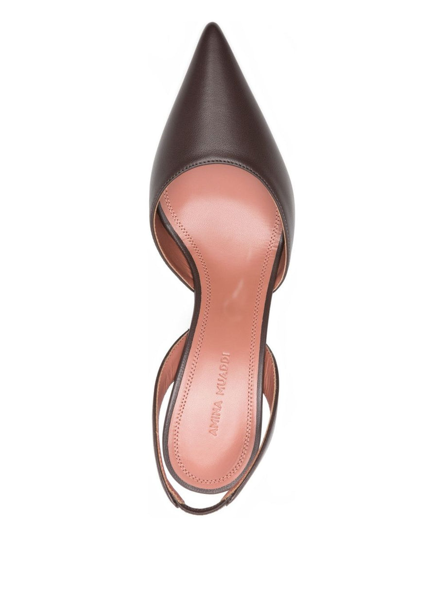 Amina Muaddi Holli Leather Slingback Pumps Brown