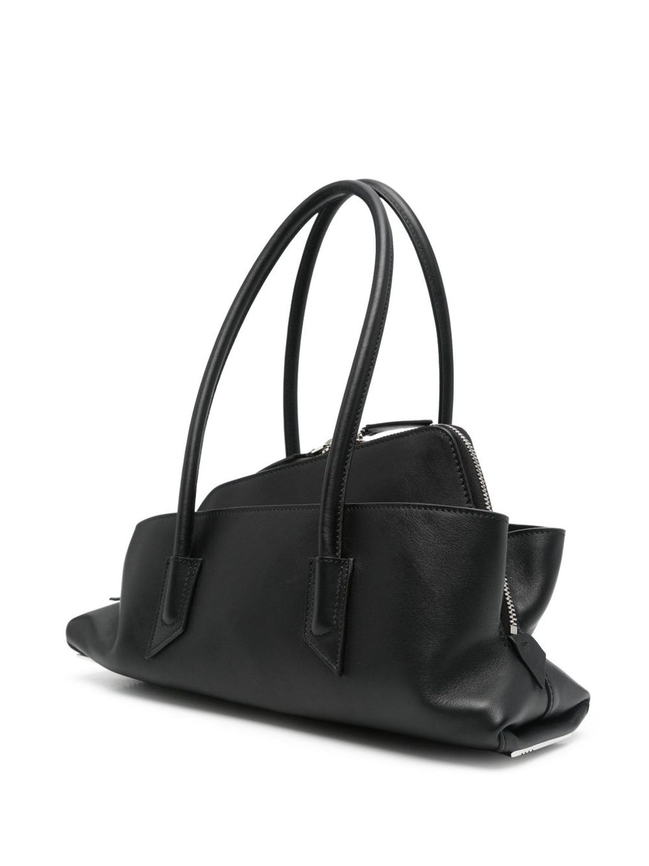 The Attico La Passeggiata Small Leather Shoulder Bag Black