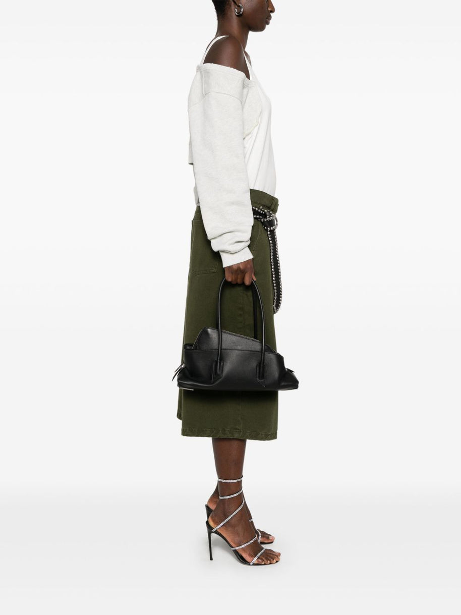 The Attico La Passeggiata Small Leather Shoulder Bag Black