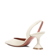 Amina Muaddi Holli Leather Slingback Pumps Beige