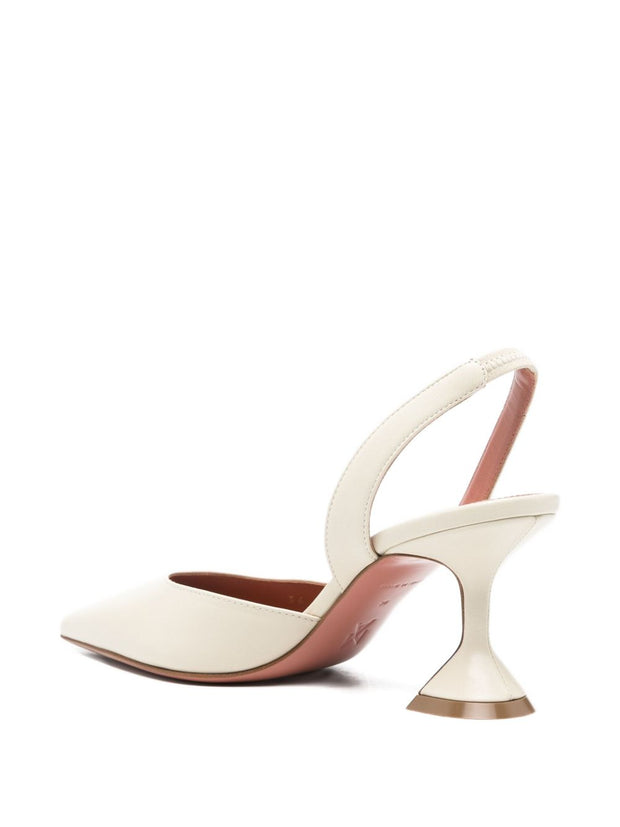 Amina Muaddi Holli Leather Slingback Pumps Beige
