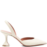 Amina Muaddi Holli Leather Slingback Pumps Beige