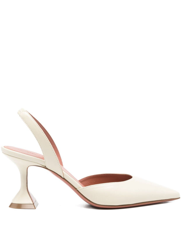 Amina Muaddi Holli Leather Slingback Pumps Beige