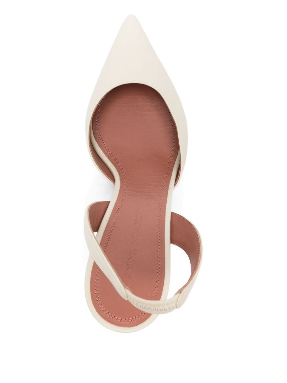 Amina Muaddi Holli Leather Slingback Pumps Beige