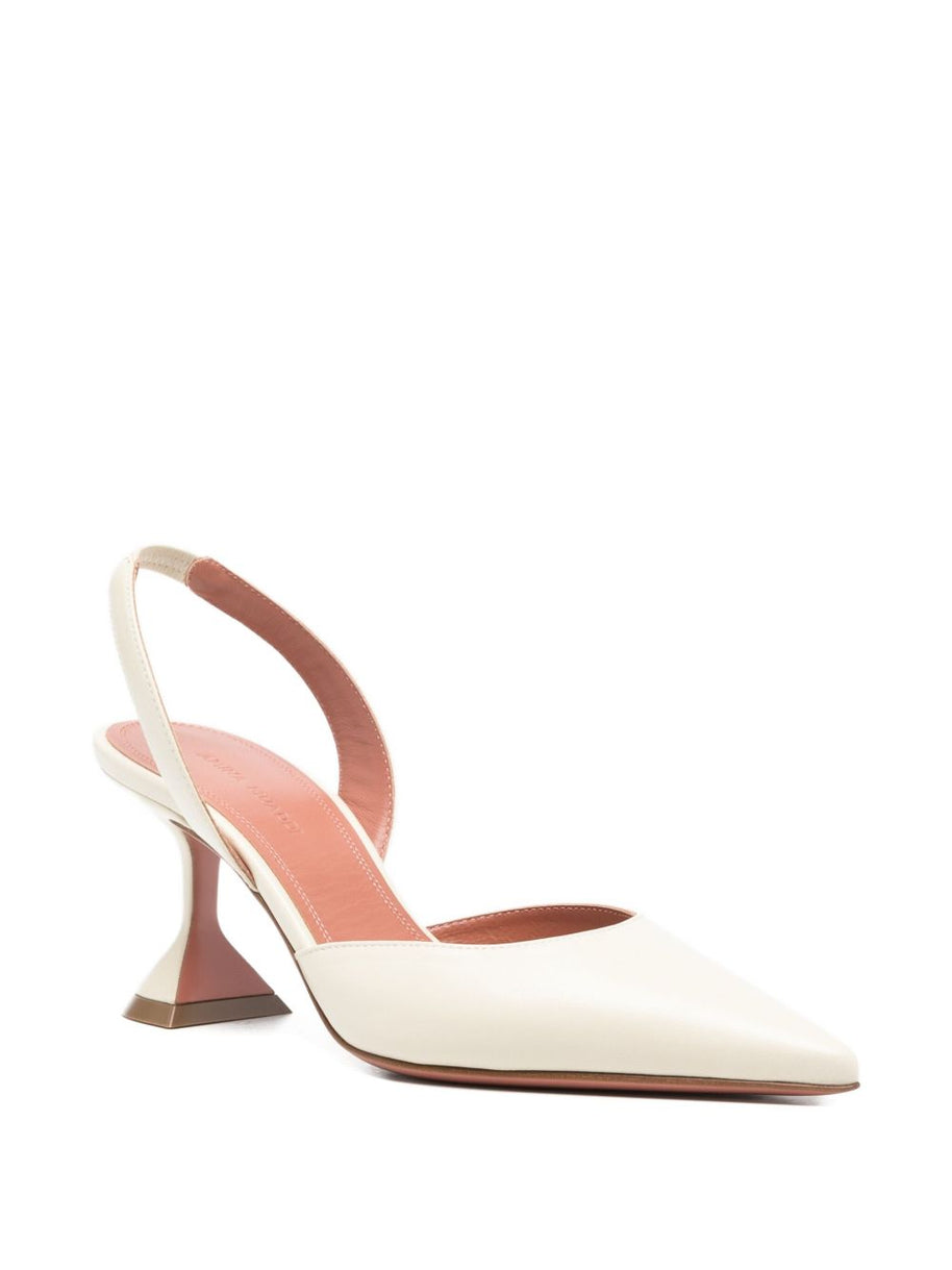 Amina Muaddi Holli Leather Slingback Pumps Beige
