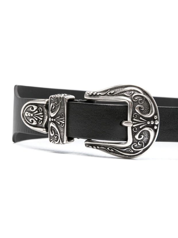 Golden Goose Double Buckle Leather Belt Black