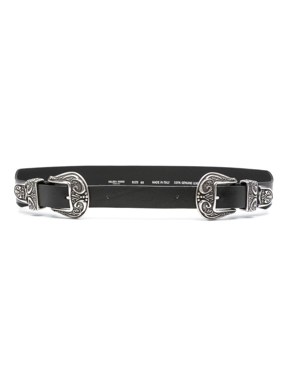 Golden Goose Double Buckle Leather Belt Black