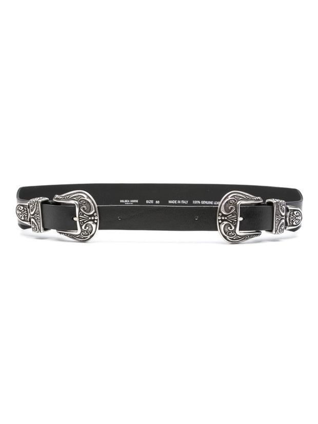 Golden Goose Double Buckle Leather Belt Black