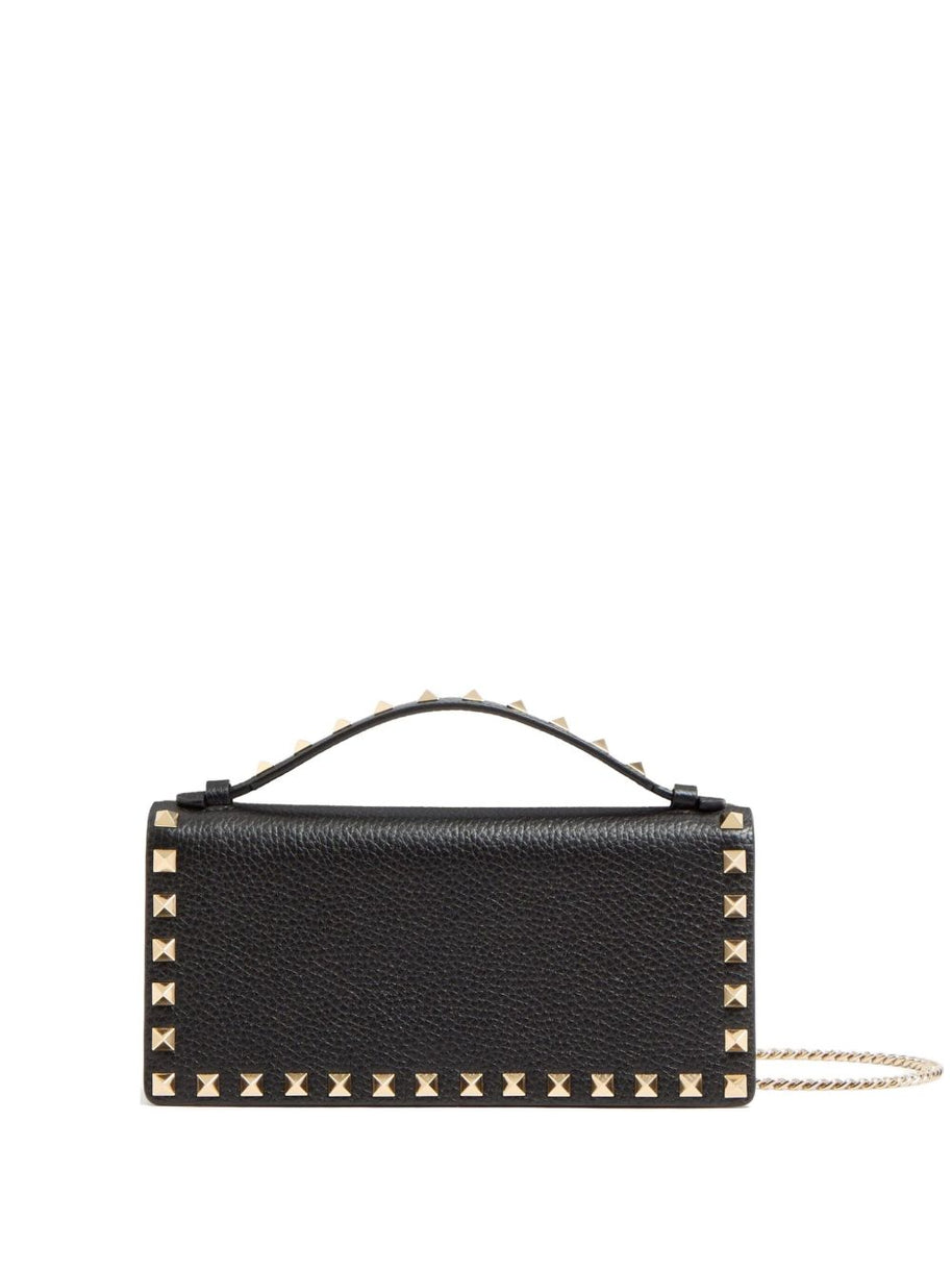 Valentino Garavani Rockstud Leather Wallet On Chain Black