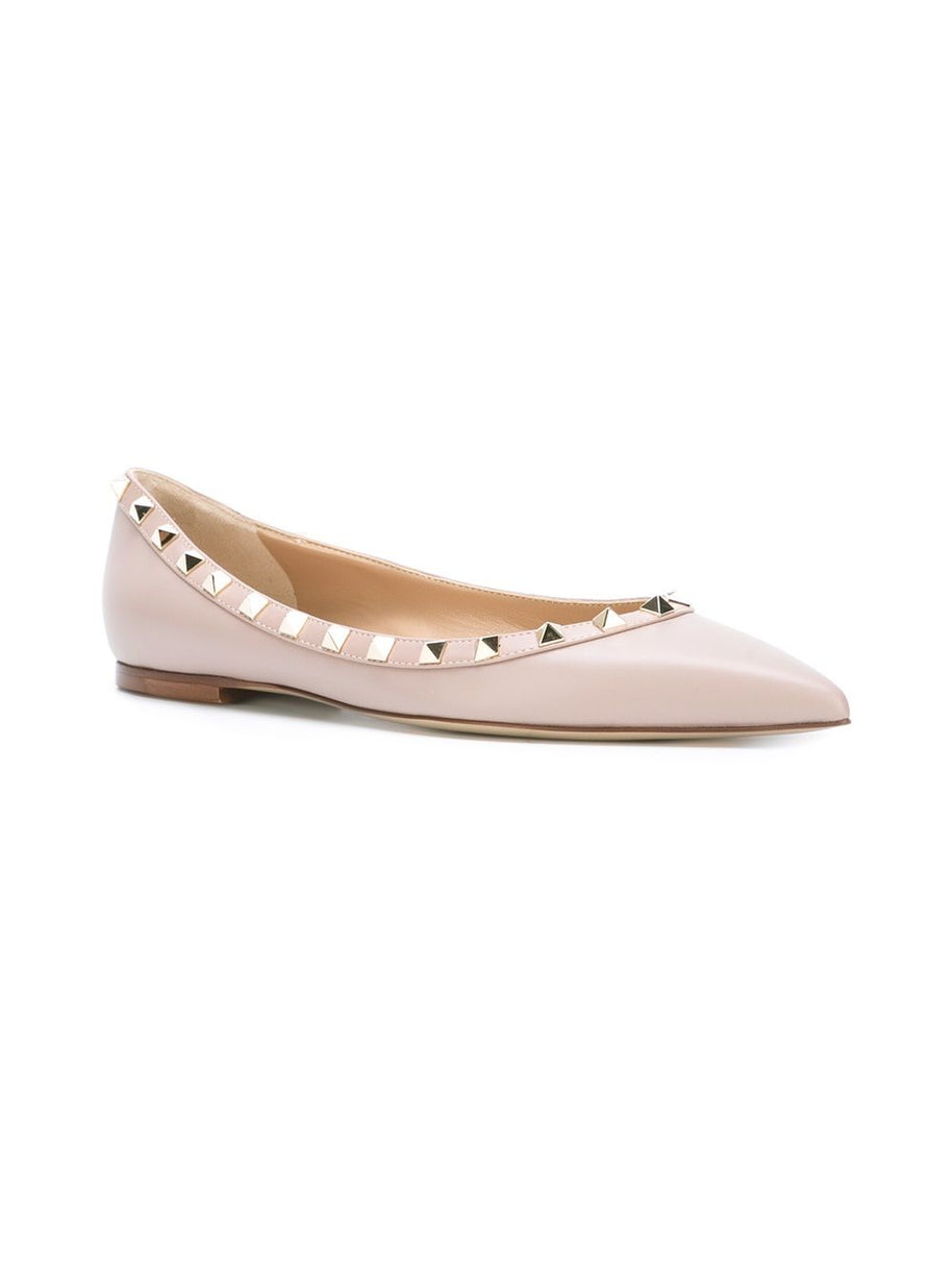 Valentino Garavani Rockstud Leather Ballet Flats Powder