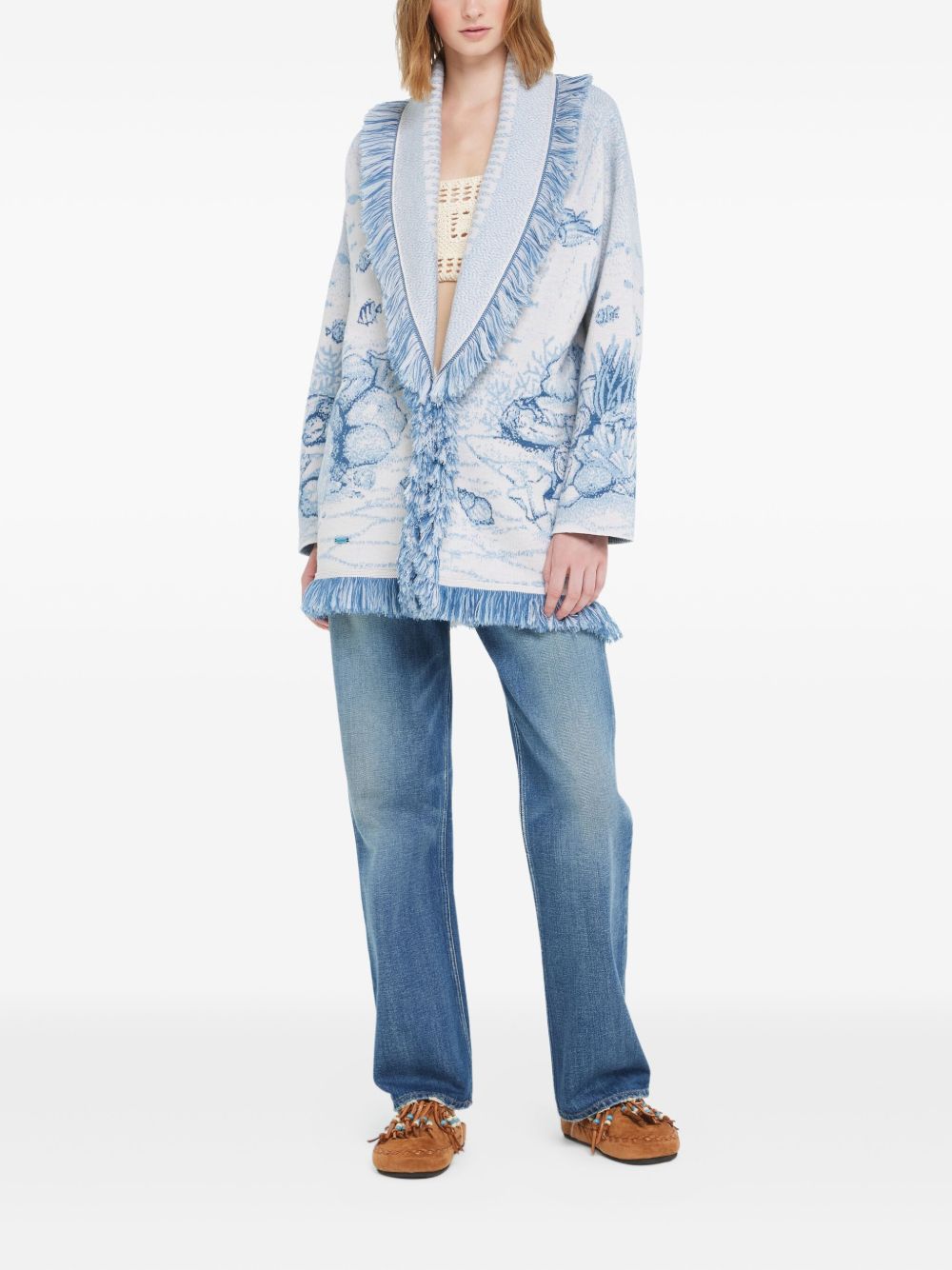 Alanui Deep In The Ocean Wool Cardigan Clear Blue