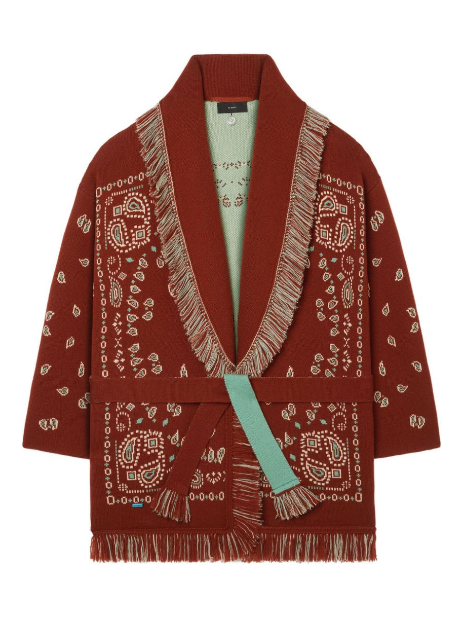Alanui Bandana Jacquard Cashmere Cardigan Red