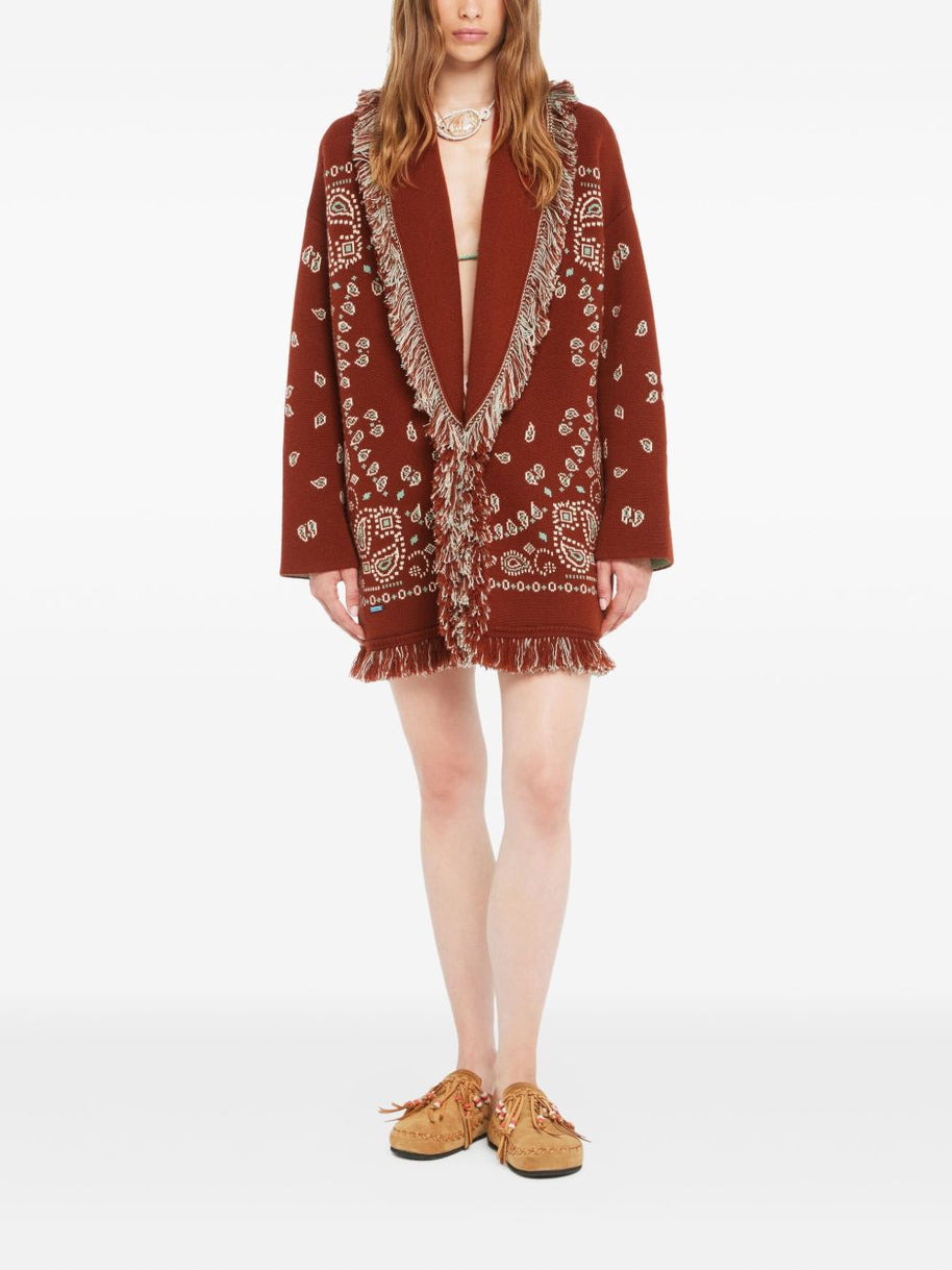 Alanui Bandana Jacquard Cashmere Cardigan Red