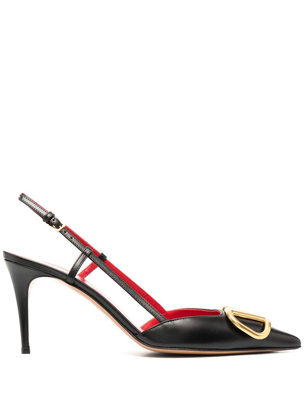 Valentino Garavani VLogo Signature Leather Slingback Pumps Black
