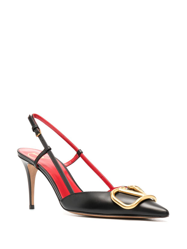 Valentino Garavani VLogo Signature Leather Slingback Pumps Black