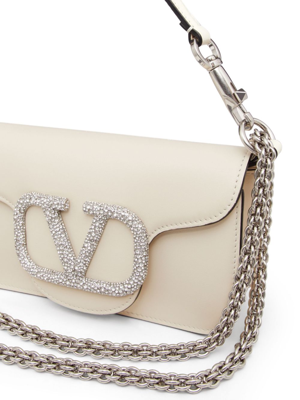 Valentino Garavani Locò Small Leather Shoulder Bag Ivory