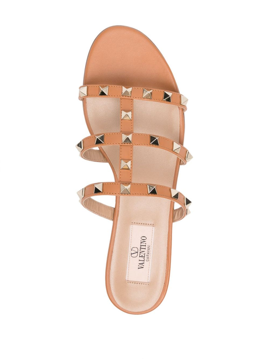 Valentino Garavani Rockstud Leather Sandals Leather Brown
