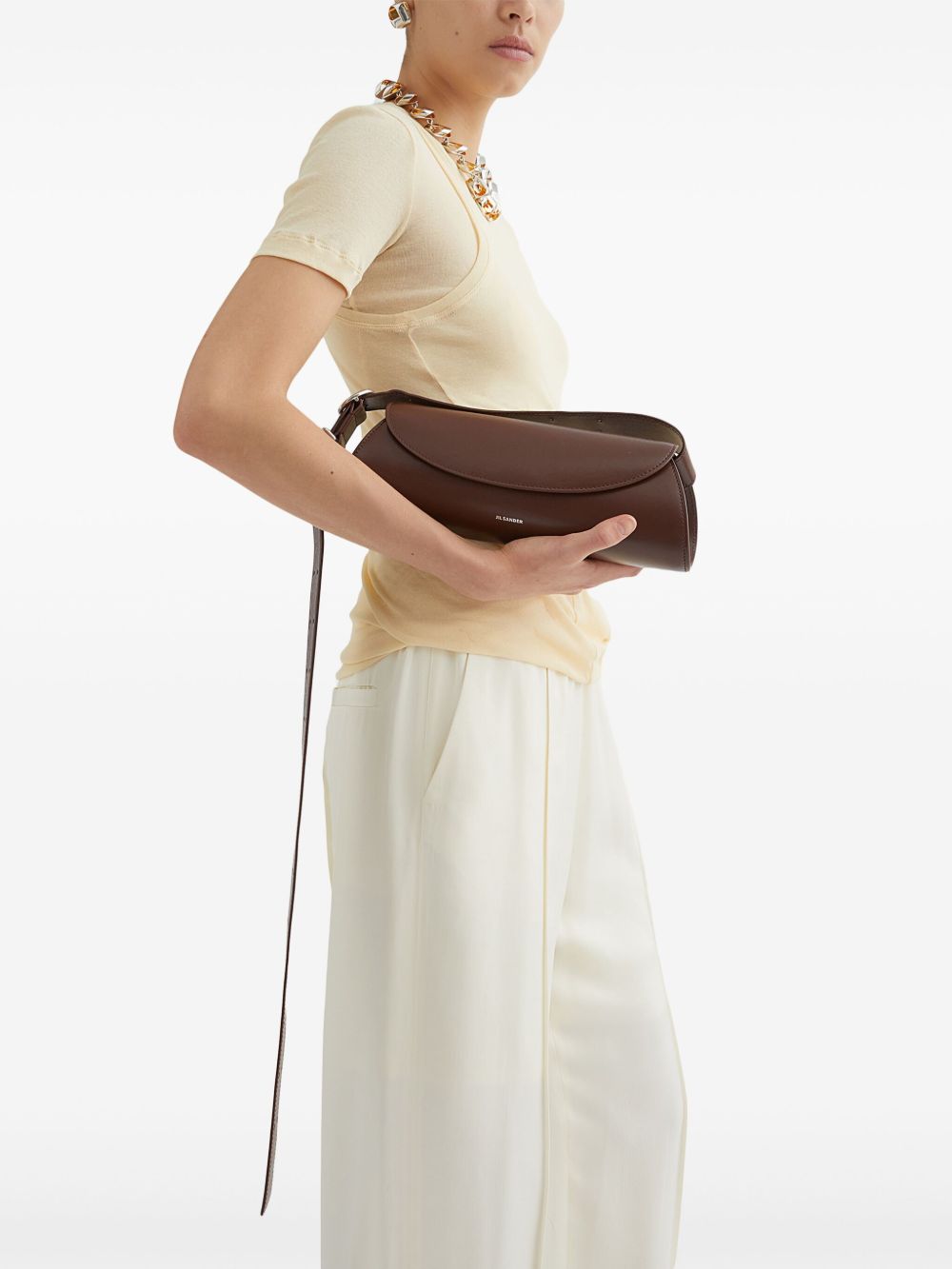 Jil Sander Cannolo Small Leather Shoulder Bag Brown