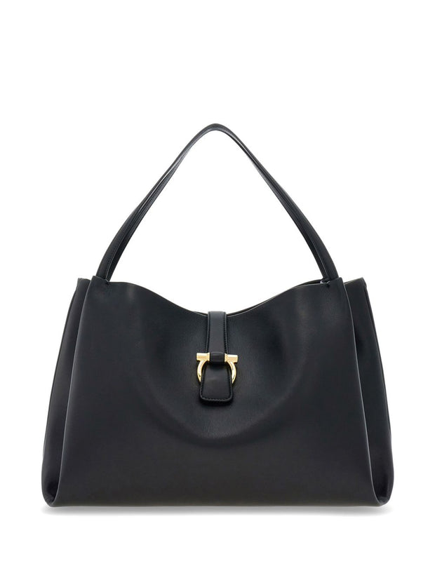 Ferragamo Medium Leather Shoulder Bag Black