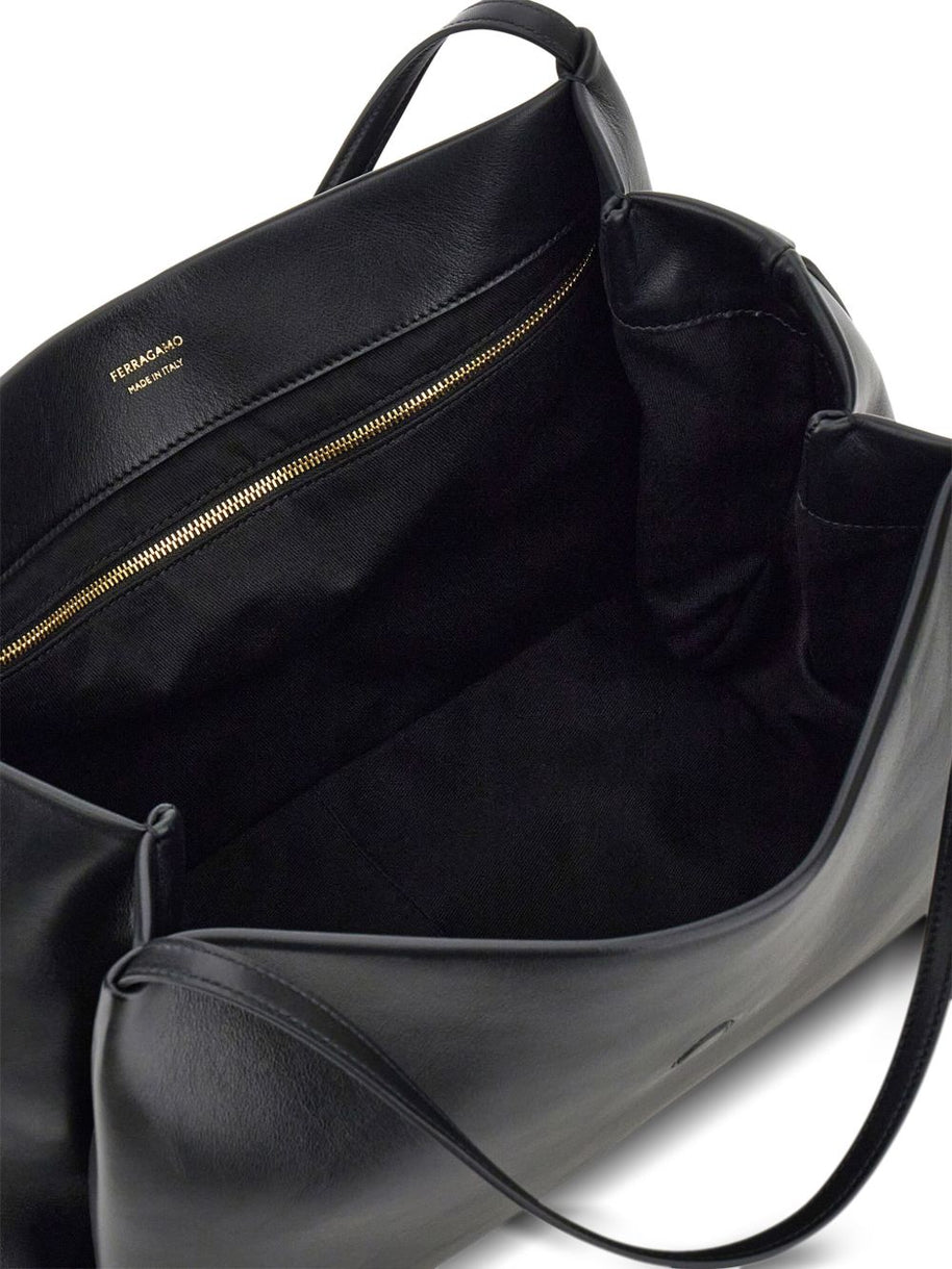 Ferragamo Medium Leather Shoulder Bag Black