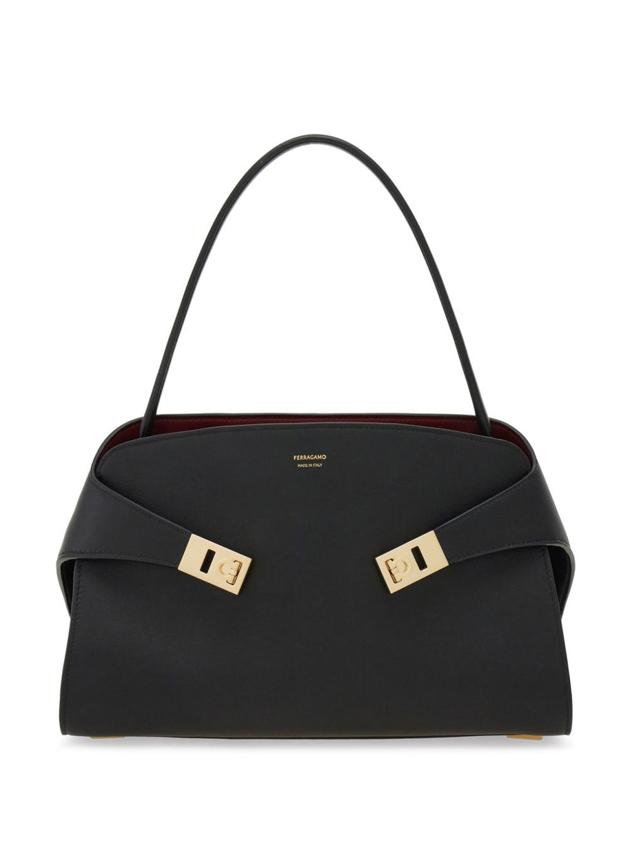 Ferragamo Hug Small Leather Tote Black