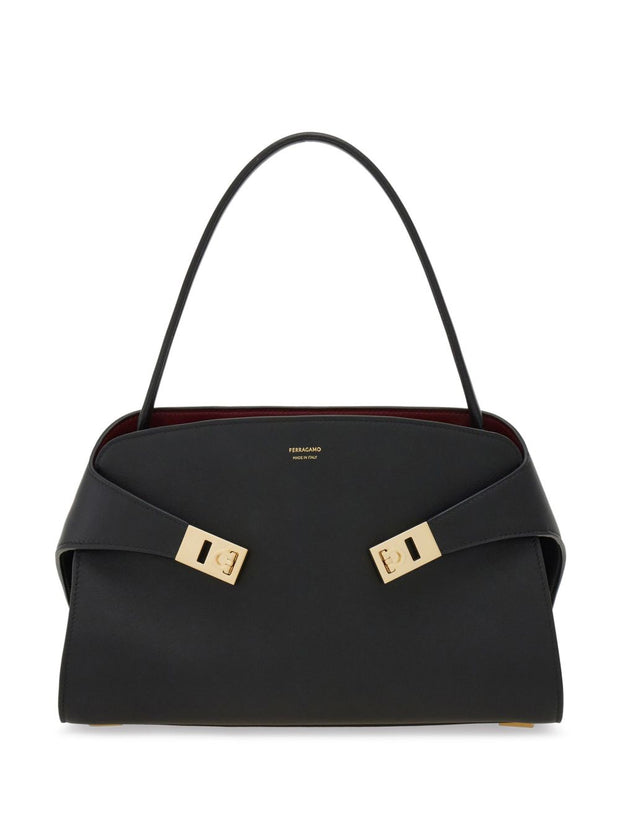 Ferragamo Hug Small Leather Tote Black