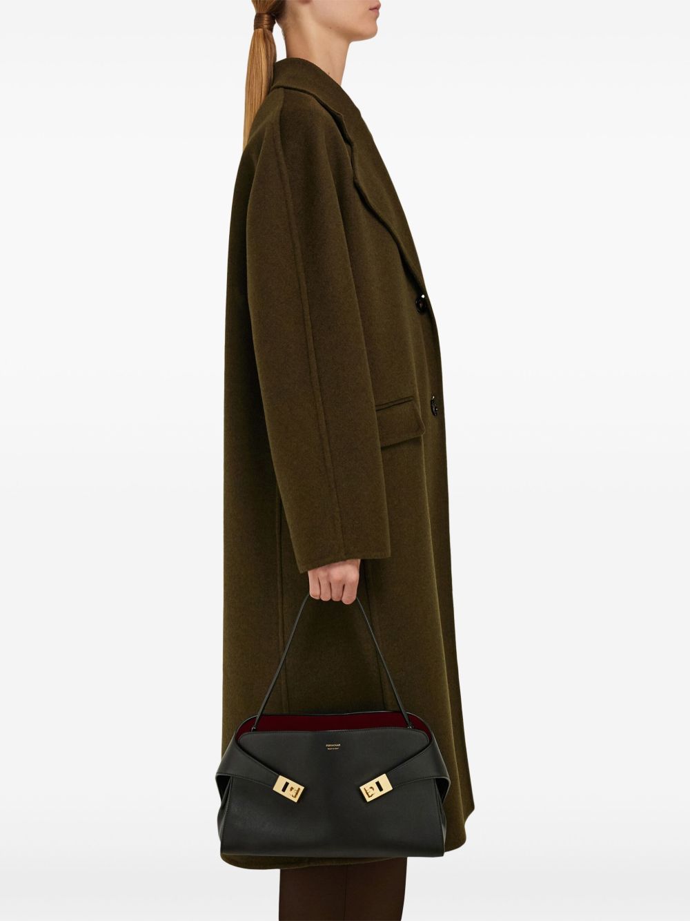 Ferragamo Hug Small Leather Tote Black